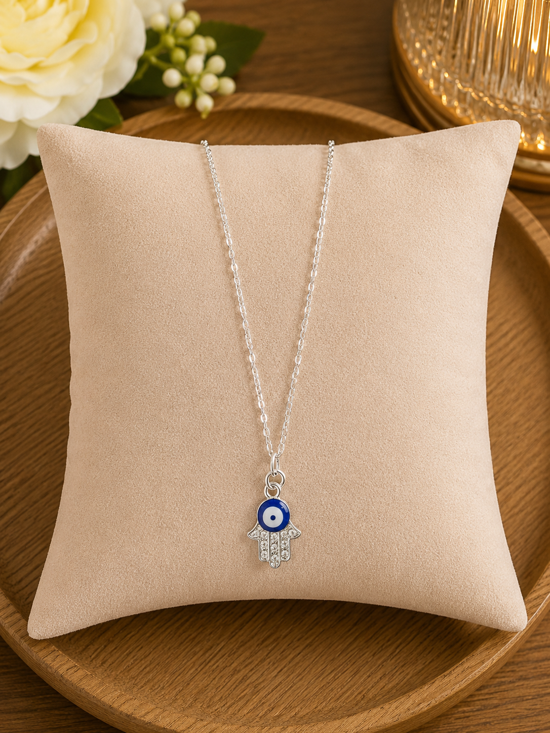 Silver Plated  Hamsa Evil Eye Necklace ( Code 24 - 192)
