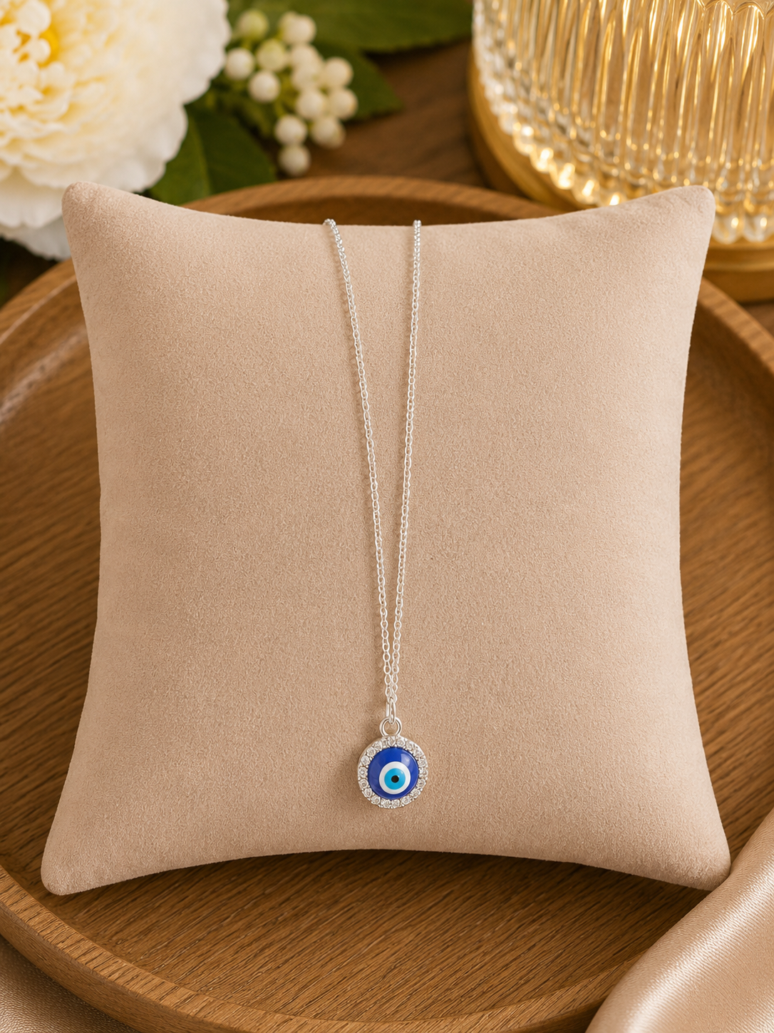 Silver Plated Round Evil Eye Necklace ( Code 24-192)