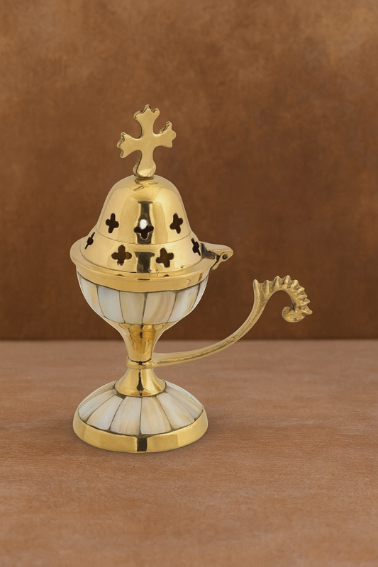 Gold-Plated Orthodox Incense Burner with Cross Lid