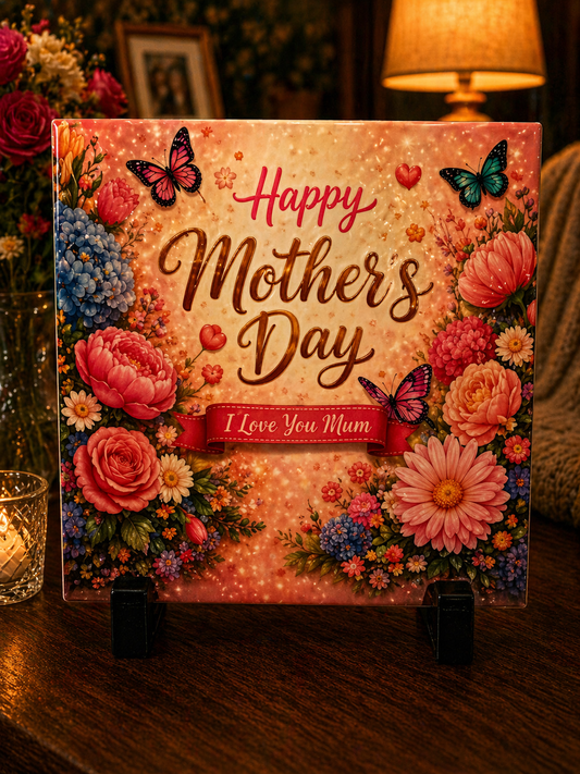 “Happy Mother’s Day – I Love You Mum” Floral Plaque Gift