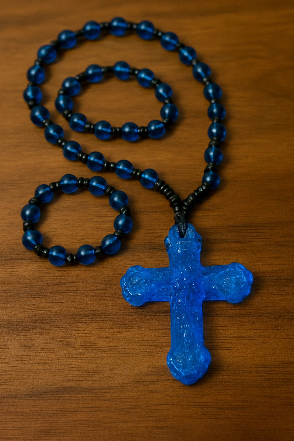 Gold - Blue - Black Colour Acrylic Beads Rosary with Glass Cross