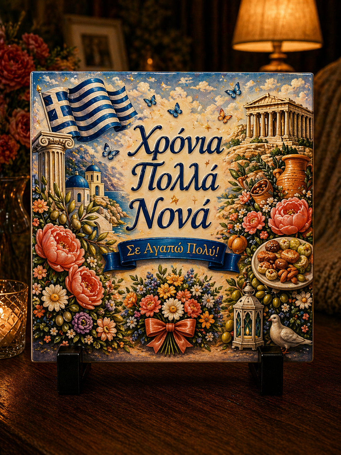 Χρόνια Πολλά Νονά – Σε Αγαπώ Πολύ!” Greek Godmother Plaque Gift