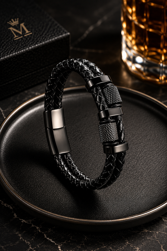 Black Braided Leather Bracelet ( Code 19 -152)