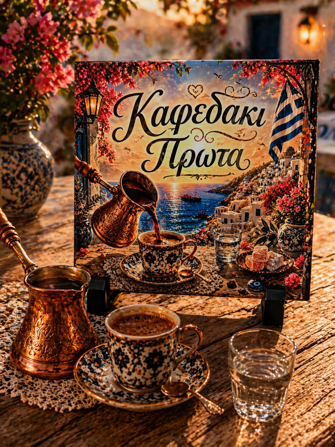 “Καφεδάκι Πρώτα” Greek Coffee Plaque – Traditional Coffee Lover Gift