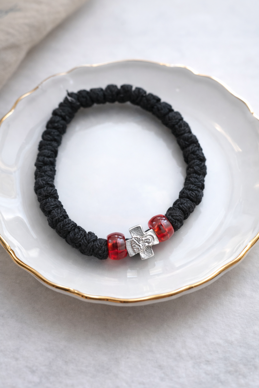 Handmade Kobiskini Bracelet – Cross Design (Red Beads) (Code 1-1)