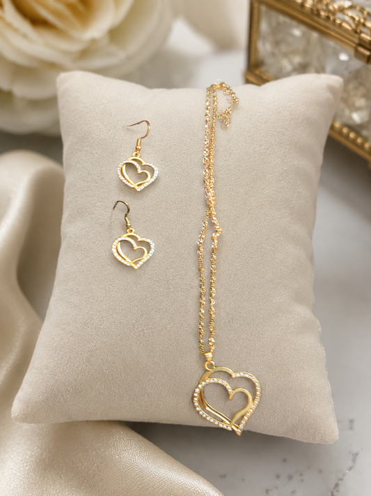 Double Heart Necklace & Earrings Set ( Code 24-188)