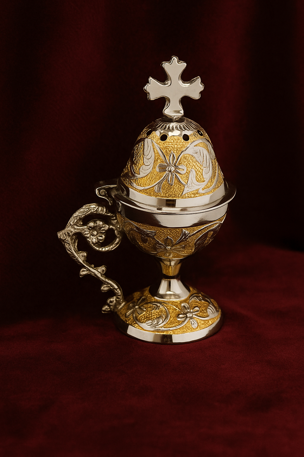 Brass Orthodox Table Censer – Θυμιατό Τραπεζίου | Ornate Incense Burner with Cross
