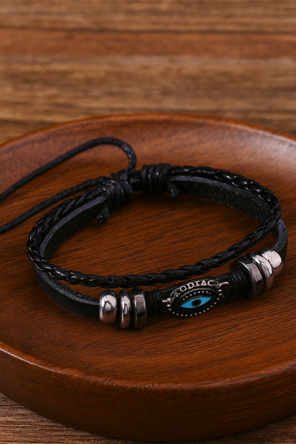 Stylish Multi-Layer Braided Faux Leather Men's Bracelet Set – Blue Eye Engraved Design