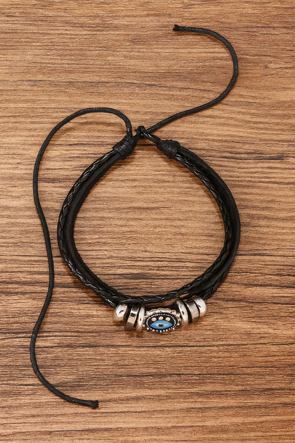Stylish Multi-Layer Braided Faux Leather Men's Bracelet Set – Blue Eye Engraved Design