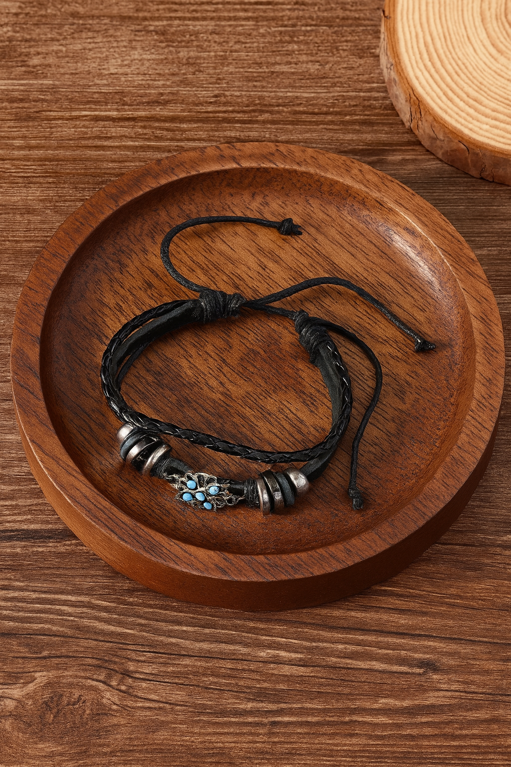 Stylish Multi-Layer Braided Faux Leather Men's Bracelet Set – Blue Eye Engraved Design