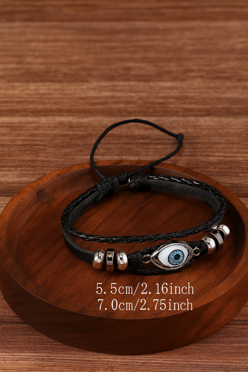 Stylish Multi-Layer Braided Faux Leather Men's Bracelet Set – Blue Eye Engraved Design