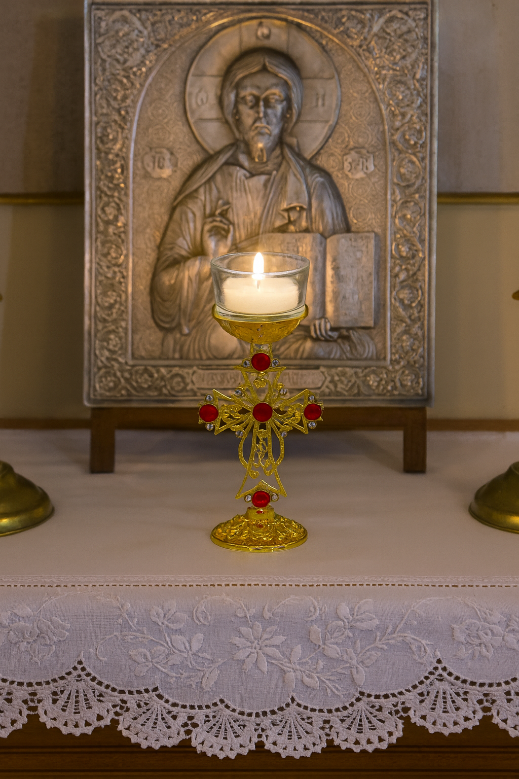 One Religious Temple Candle Holder – Elegant Metal Decorative Candle Stand