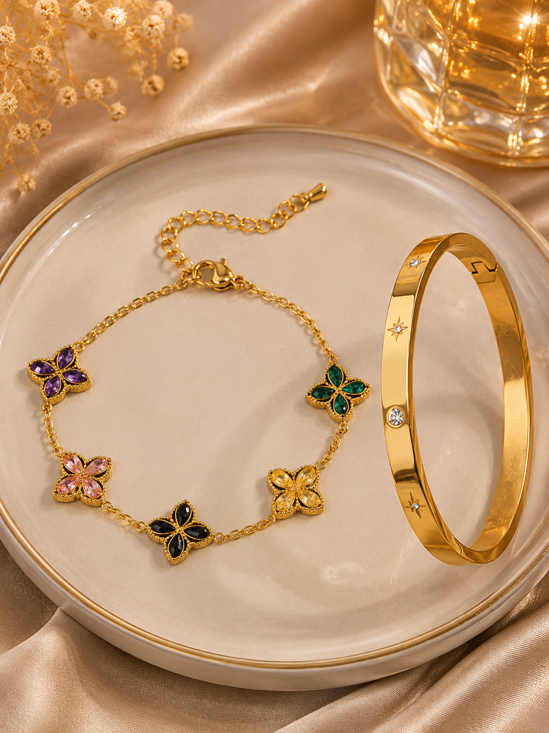 Gold Clover Bracelet & Bangle Set (code 20-157)