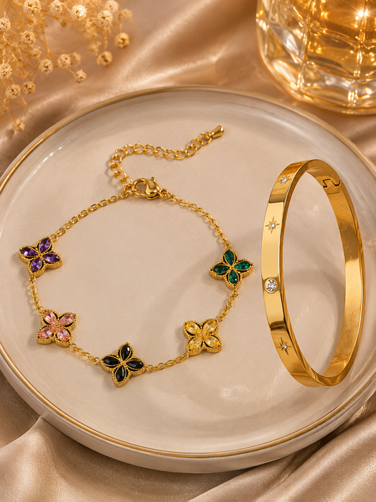 Gold Clover Bracelet & Bangle Set (code 20-157)