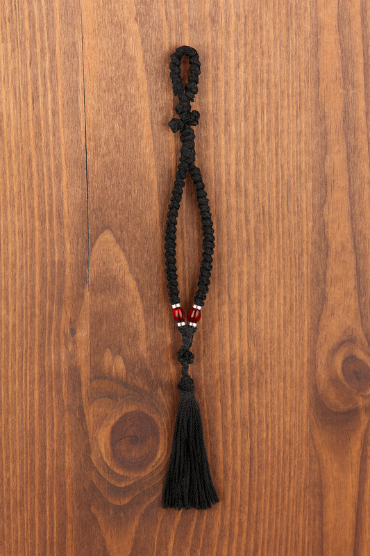 Handcrafted Orthodox Christian Prayer Rope – Black & Red with Tassel