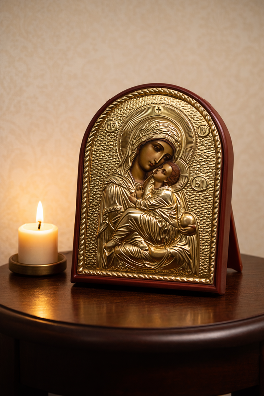Virgin Mary & Child Gold Relief Icon 6x5