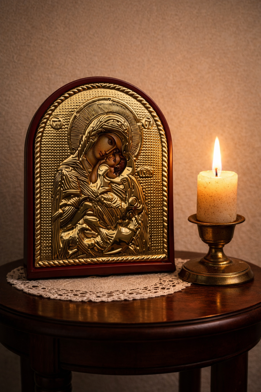 Virgin Mary & Child Gold Relief Icon 6x5