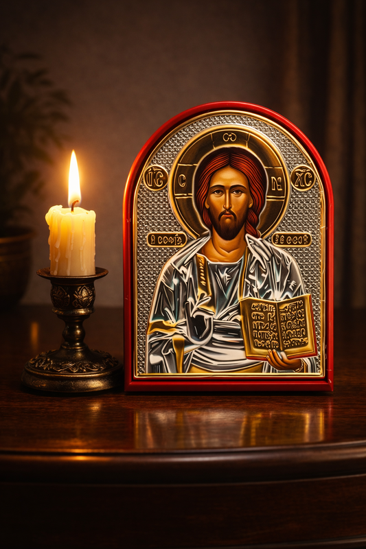 Christ Pantocrator Icon – Red Framed Orthodox Christian Icon 6x5