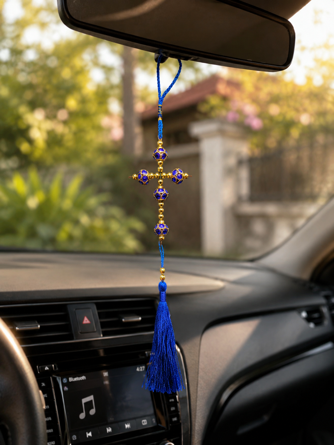 Decorative Beaded Cross Ornament with Tassel
