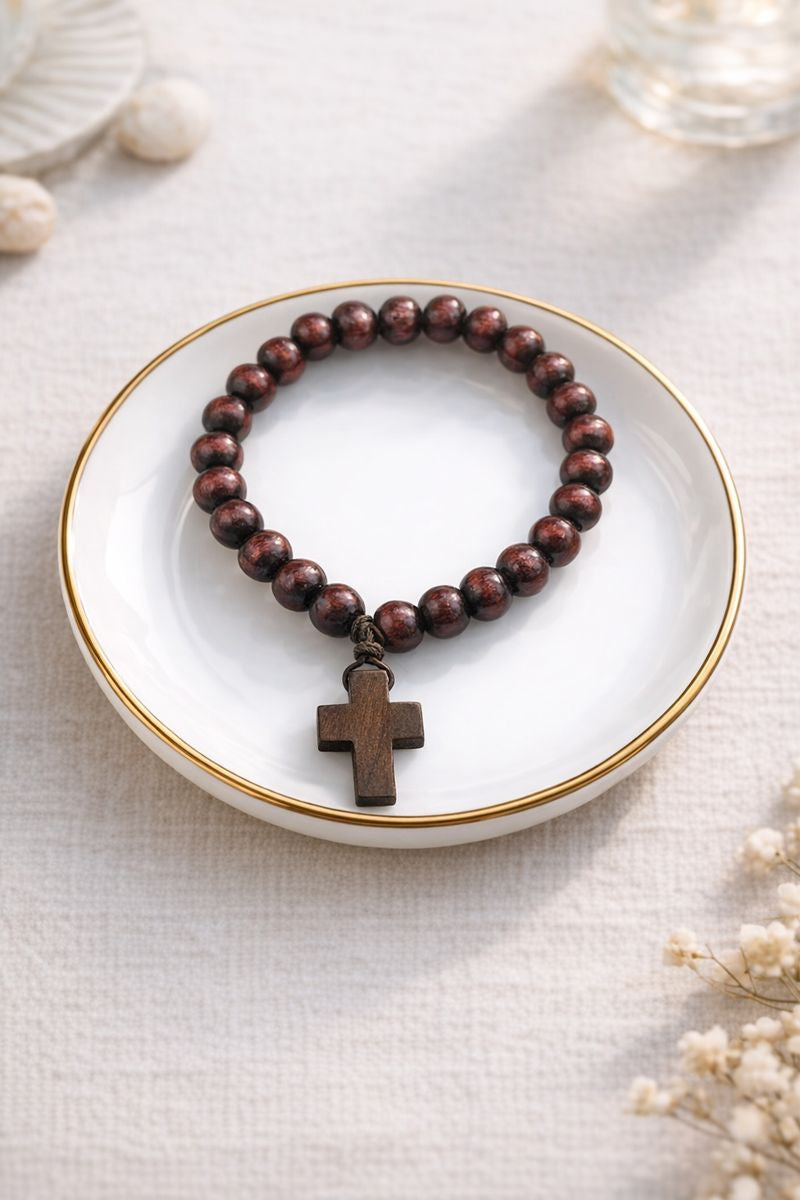 Handcrafted Wooden Rosary with Cross Pendant