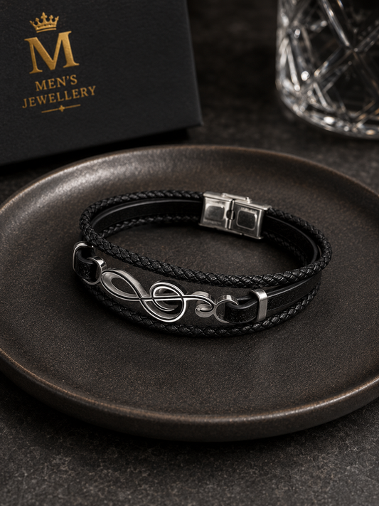 Men’s Music Note Leather Bracelet