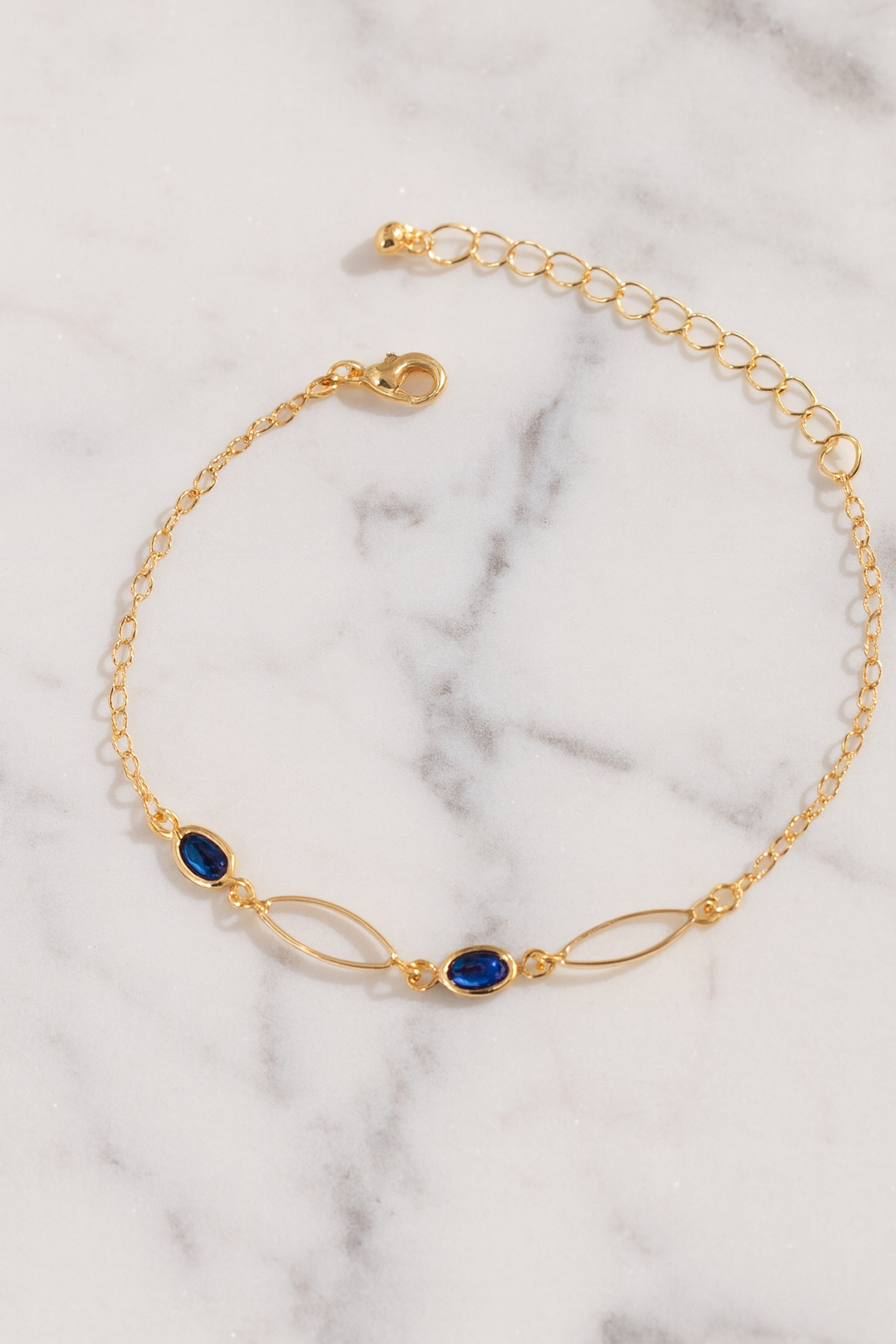 Elegant Gold Plated  Chain Bracelet with Blue Gemstones (code 13-99)