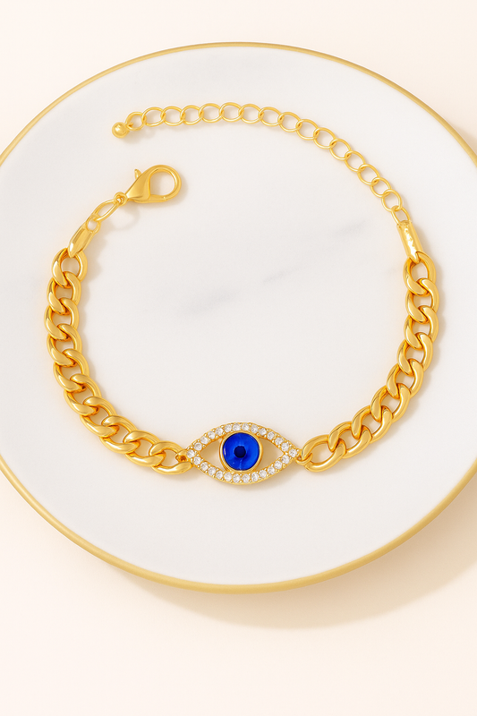 Gold Plated Evil Eye Cuban Link Bracelet (Code 11-82)