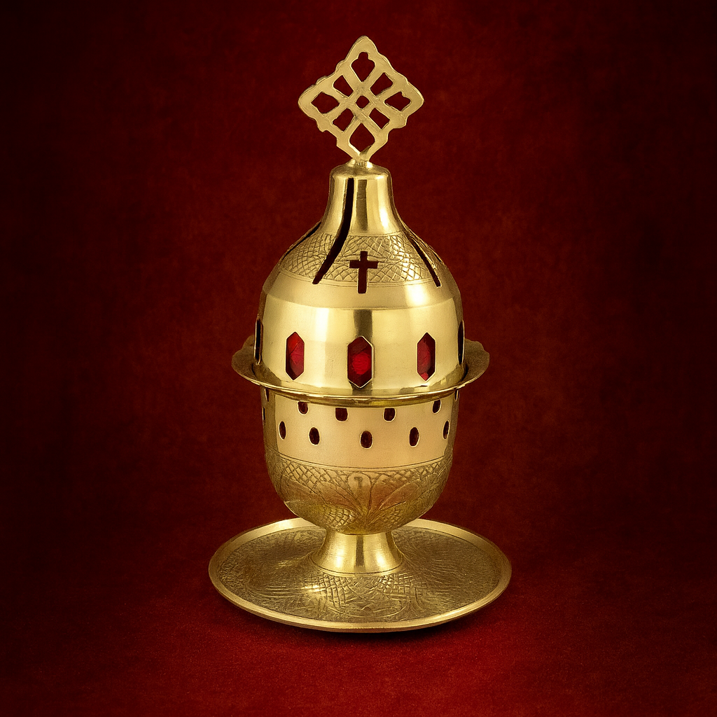 Orthodox Vigil Lamp – Standing Brass Sanctuary Lamp with Cross 21cm