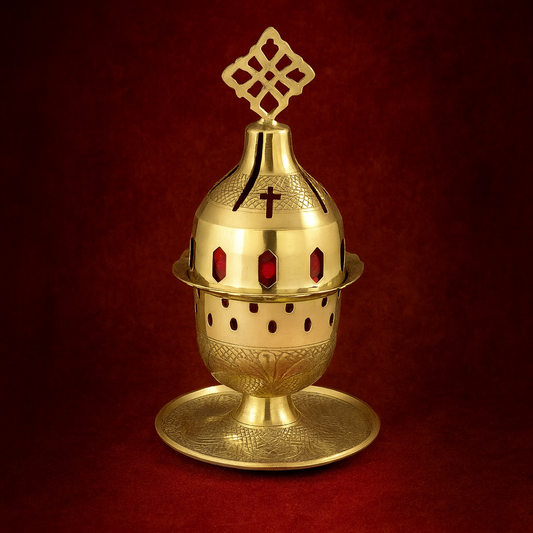 Orthodox Vigil Lamp – Standing Brass Sanctuary Lamp with Cross 21cm