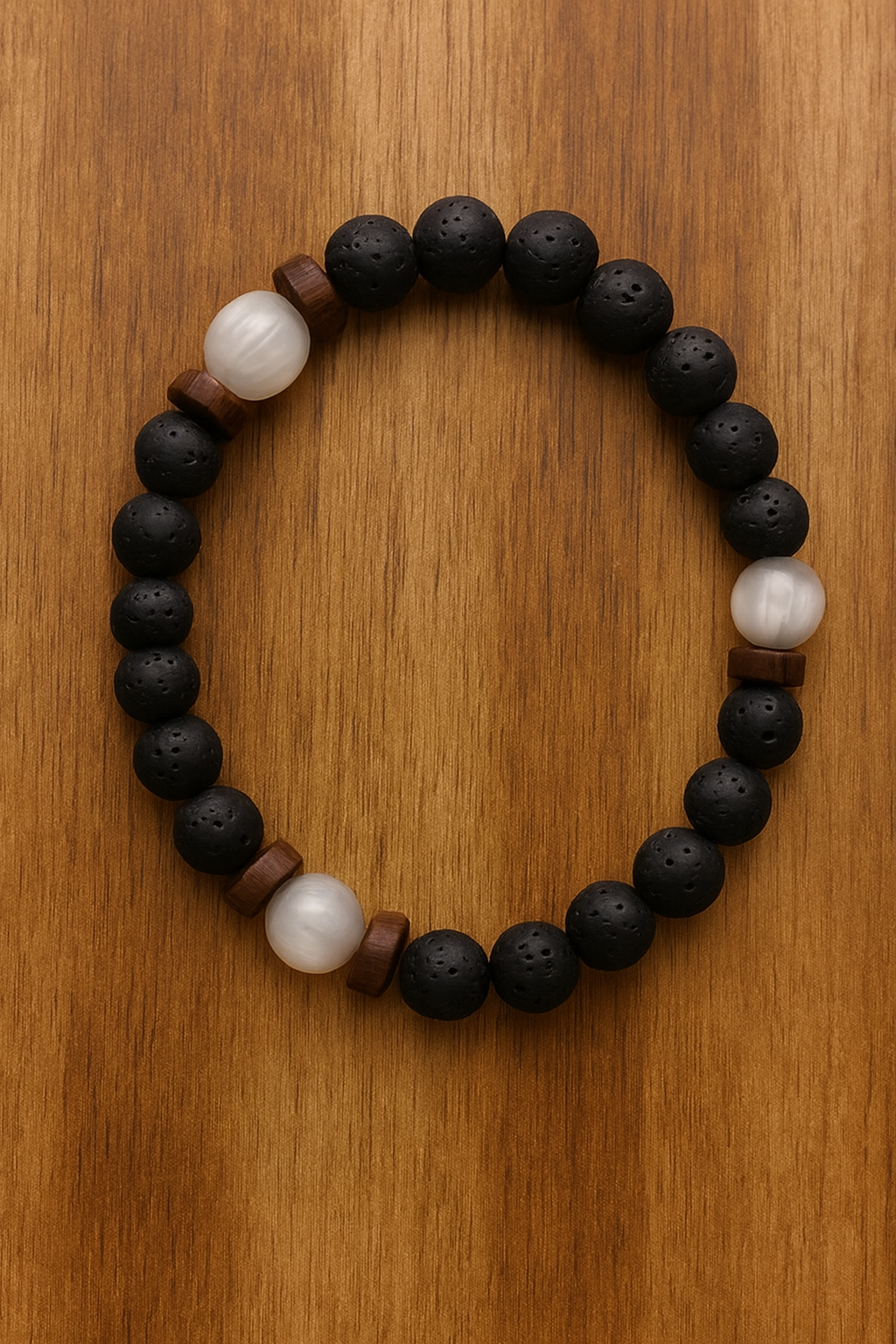 Black Lava Stone & Pearl Balance Bracelet