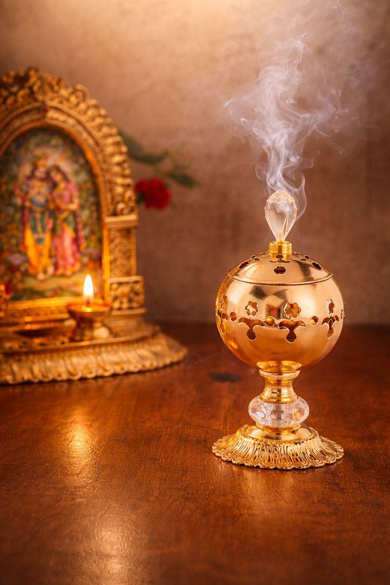 Ornate Gold Incense Burner – Traditional Devotional Decor