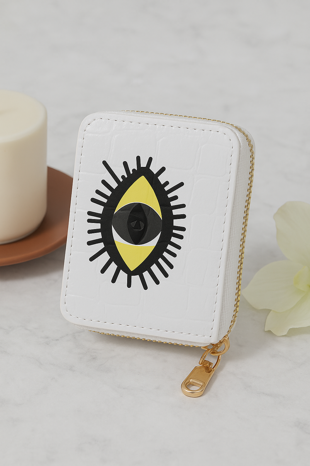 New Cartoon Eye Printed Short Wallet with Double Zippers