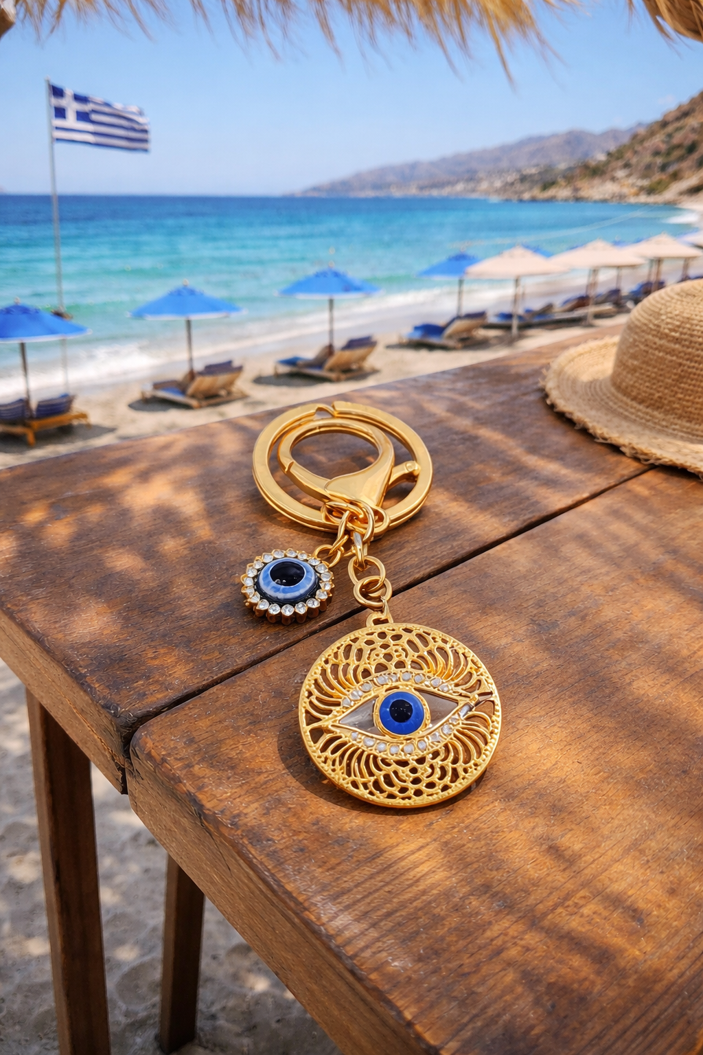 Gold Evil Eye Keychain – Mediterranean Charm