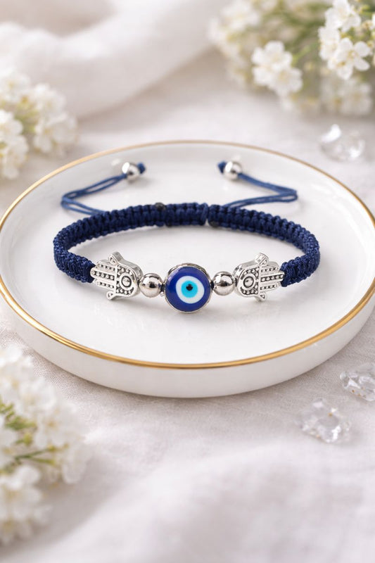 Blue Evil Eye Bracelet with Hamsa Charms