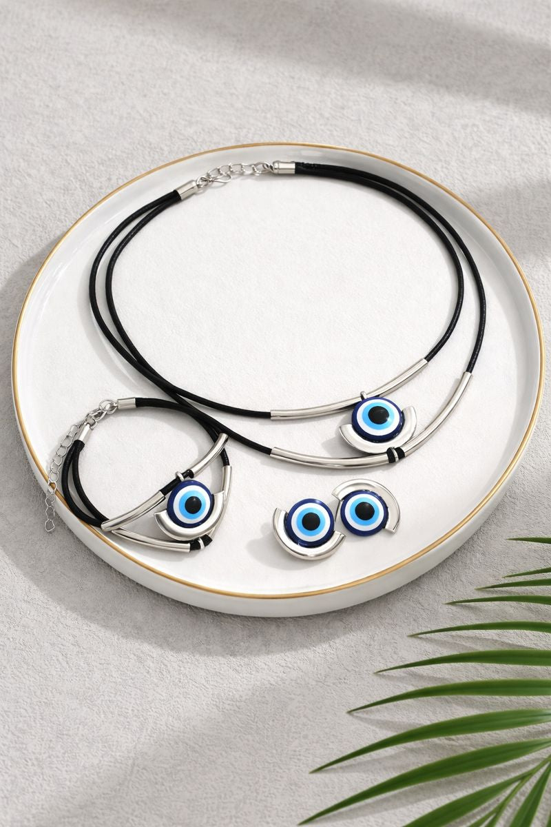 Evil Eye Jewellery Set – Necklace, Bracelet & Stud Earrings