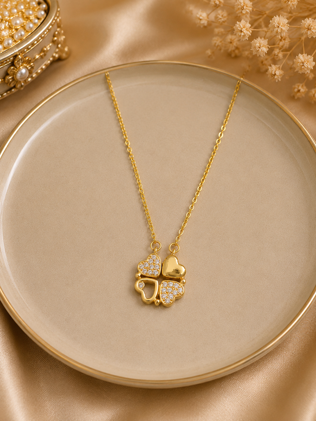 Gold Plated Clover Heart Necklace ( code  21 -166)