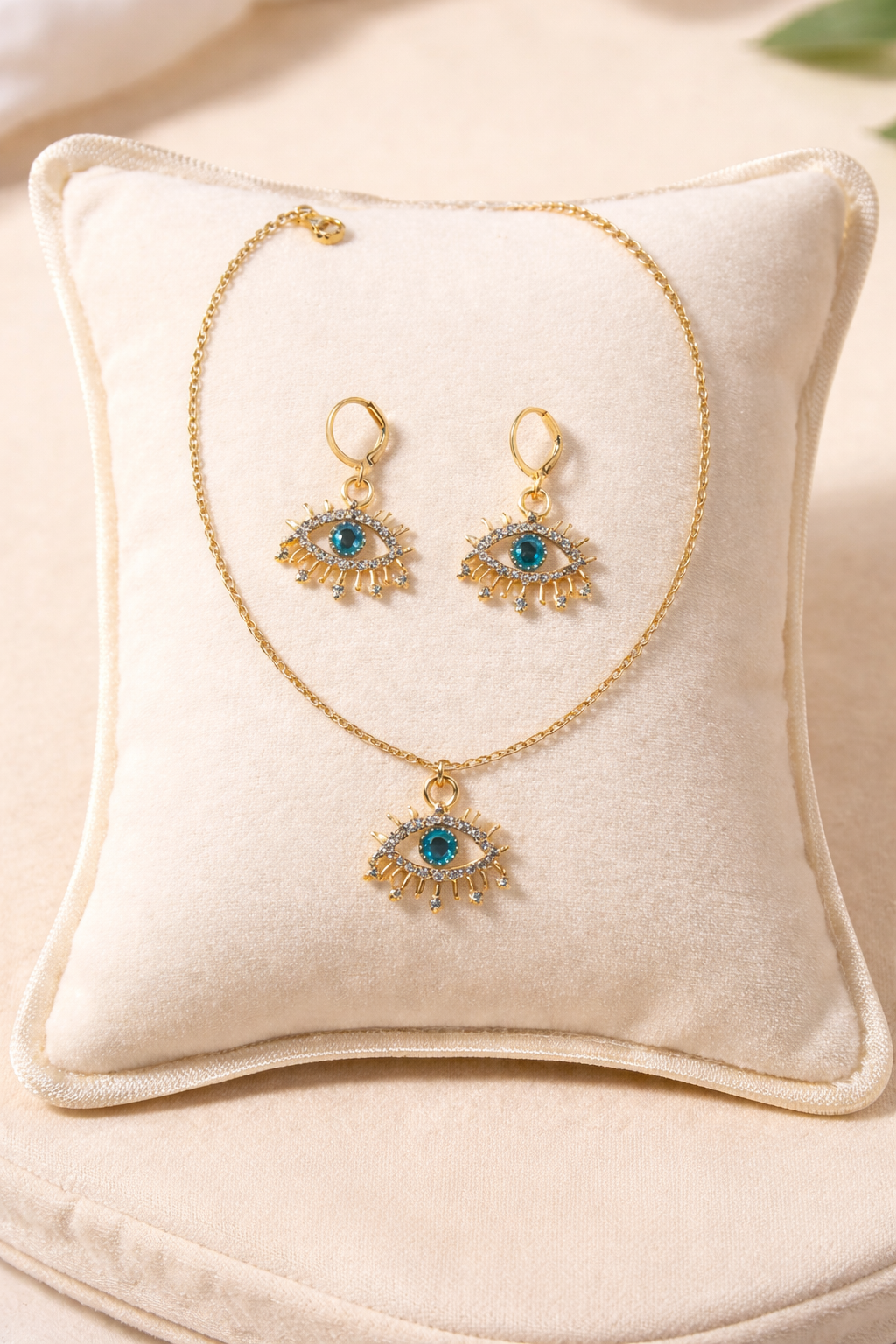 Evil Eye Gold Necklace & Earrings Set