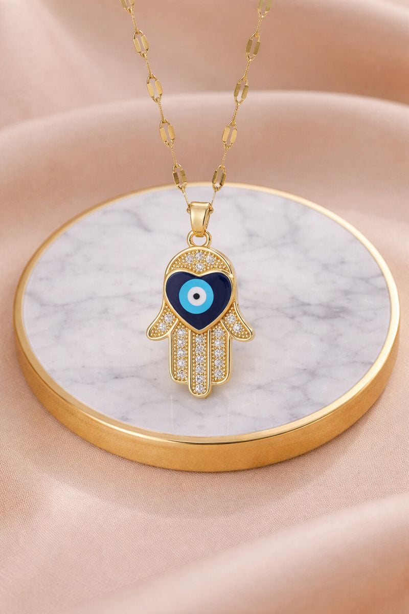 Gold Hamsa Evil Eye Necklace (Code 12-92)