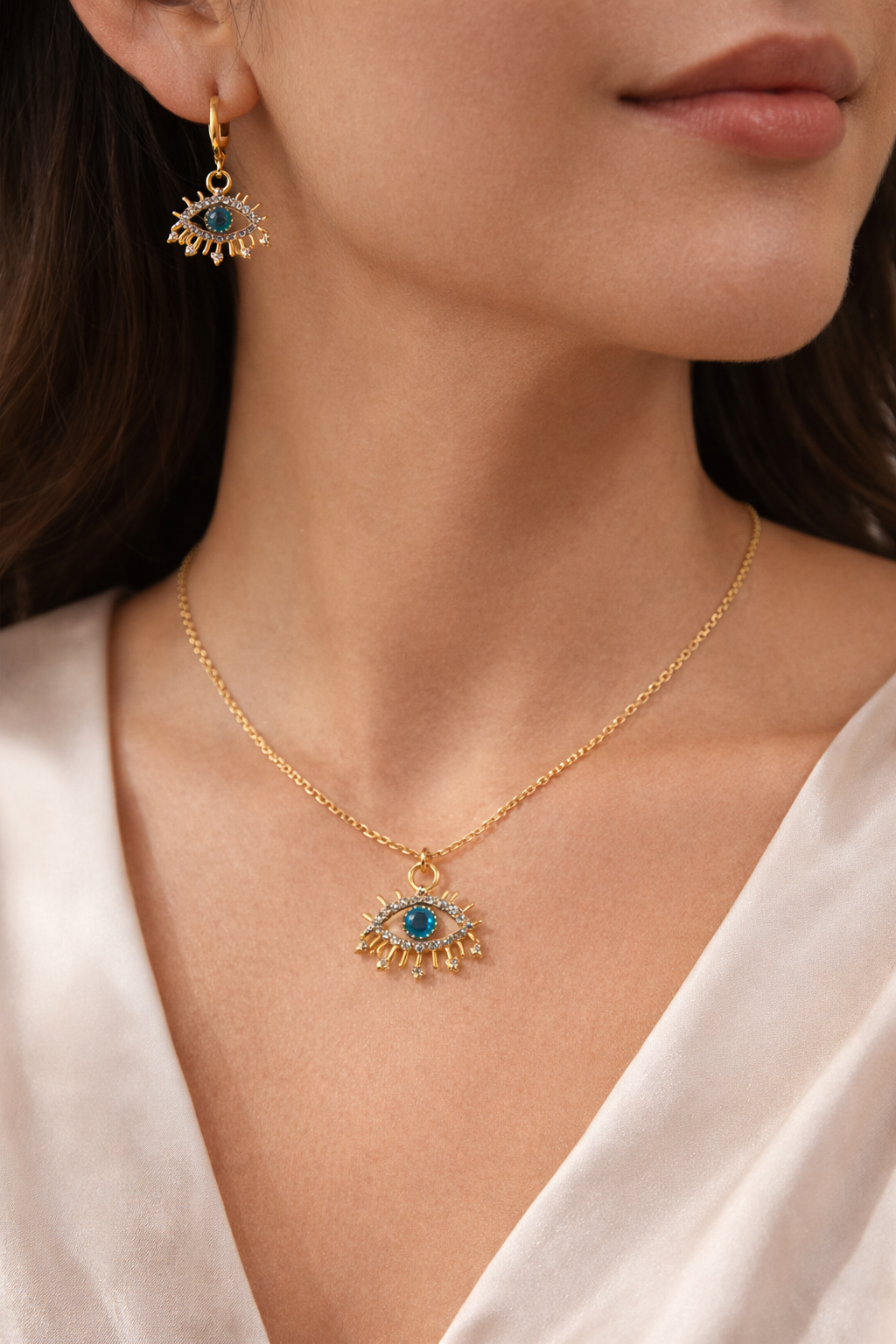 Evil Eye Gold Necklace & Earrings Set