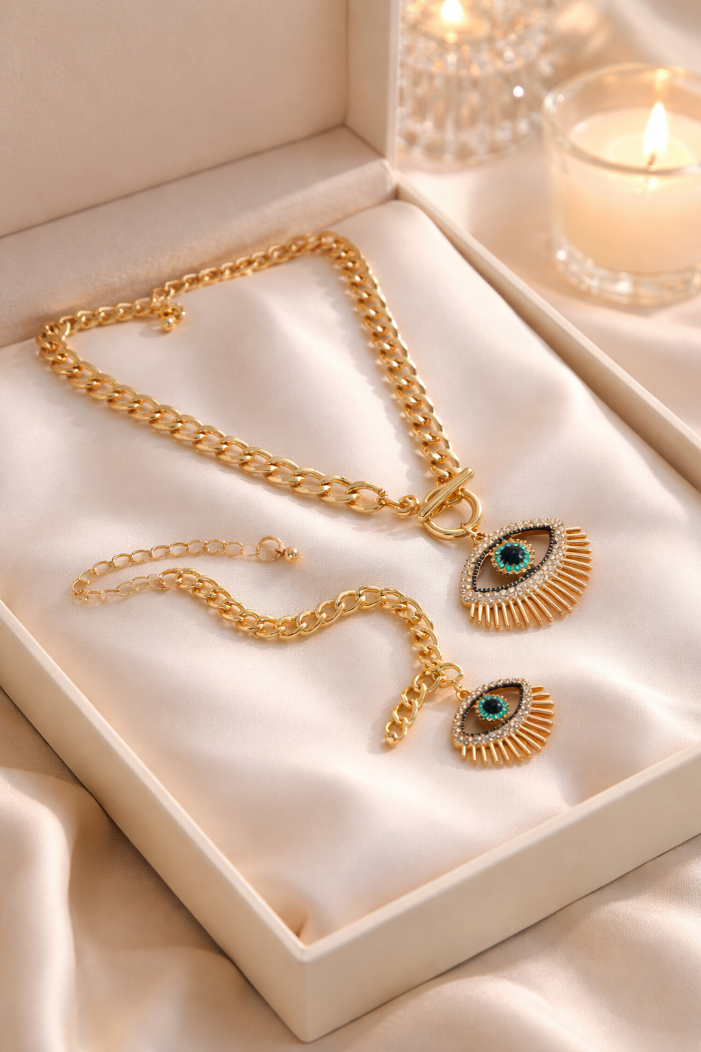 Golden Evil Eye Necklace & Bracelet Set (code 150)