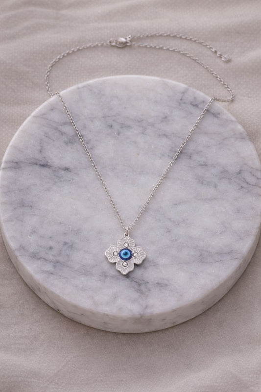 Silver Evil Eye Flower Necklace (Code 9-65)
