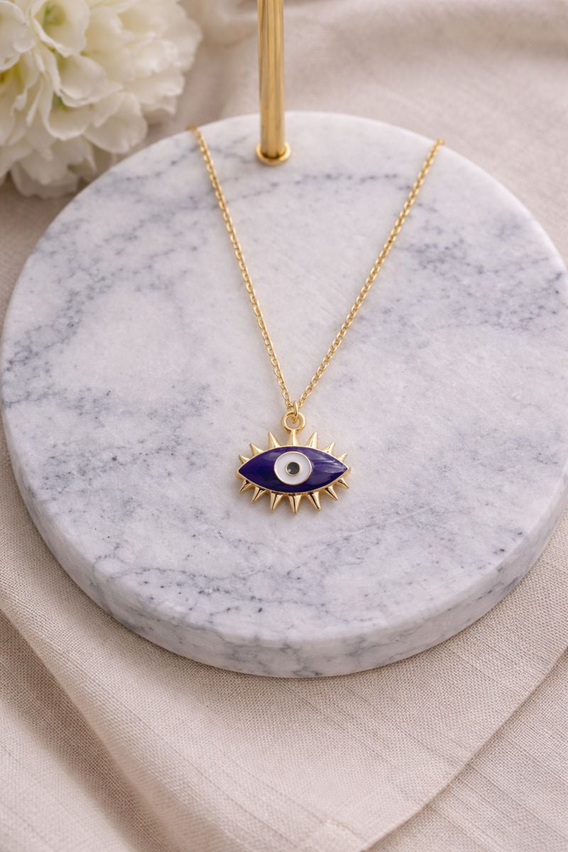 Evil Eye Necklace – Gold Tone & Blue Enamel (Code 9-72)