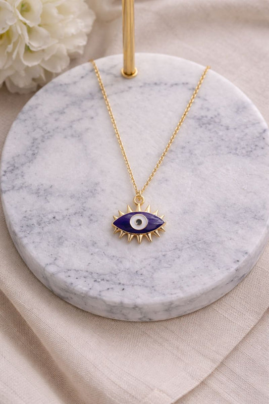 Evil Eye Necklace – Gold Tone & Blue Enamel (Code 9-72)