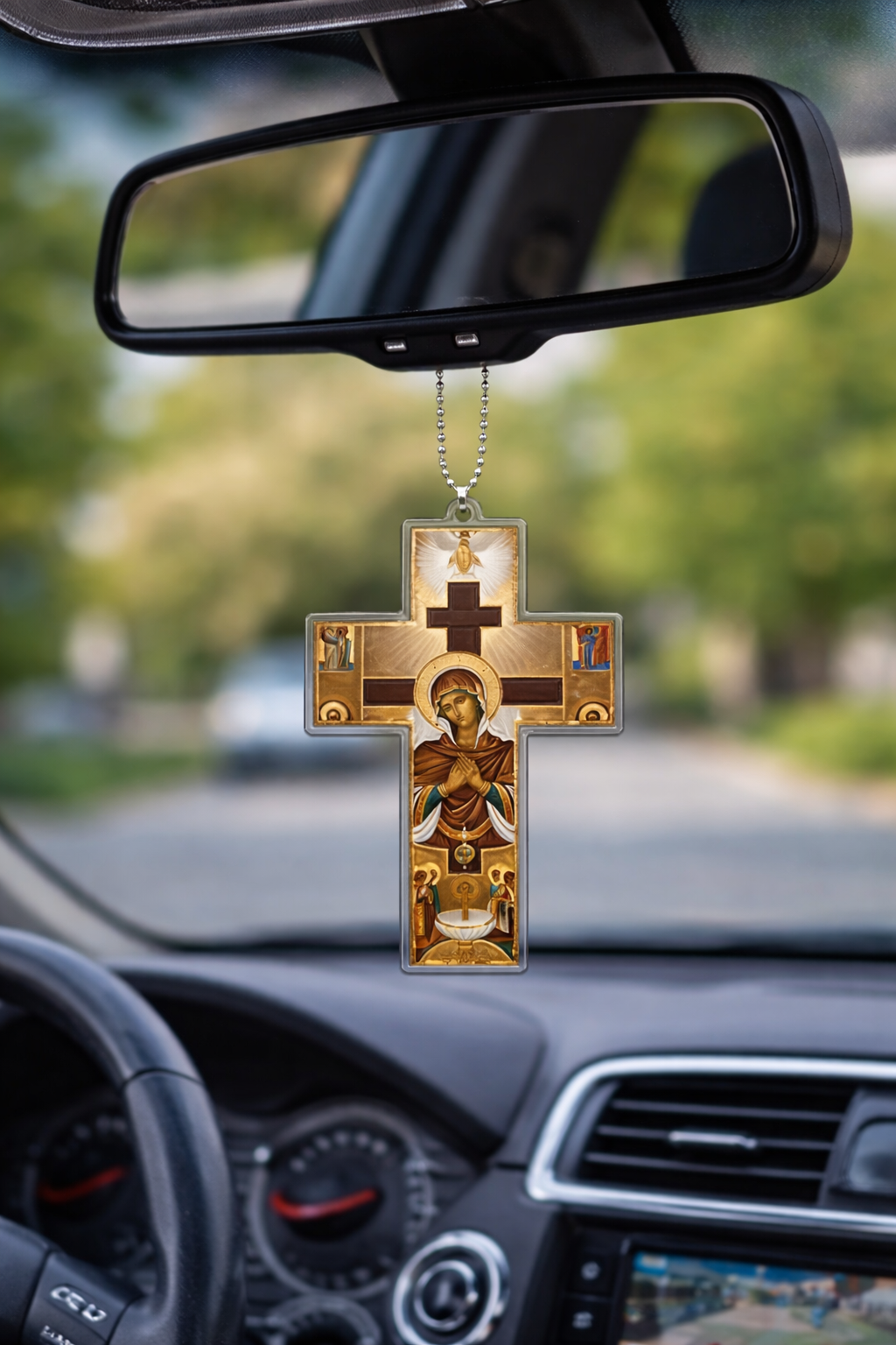 Icon Cross Car Pendant – Virgin Mary Design
