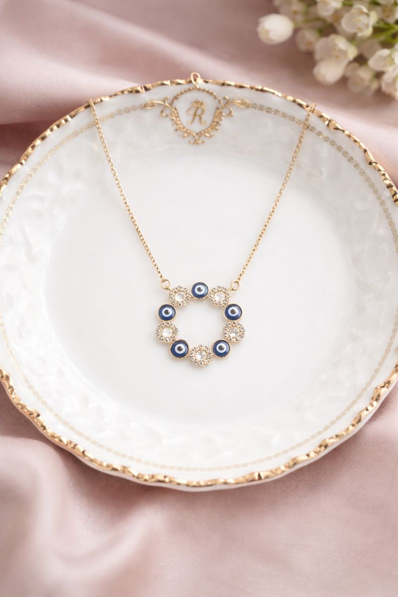 Evil Eye Circle Necklace – Gold Tone & Silver Tone