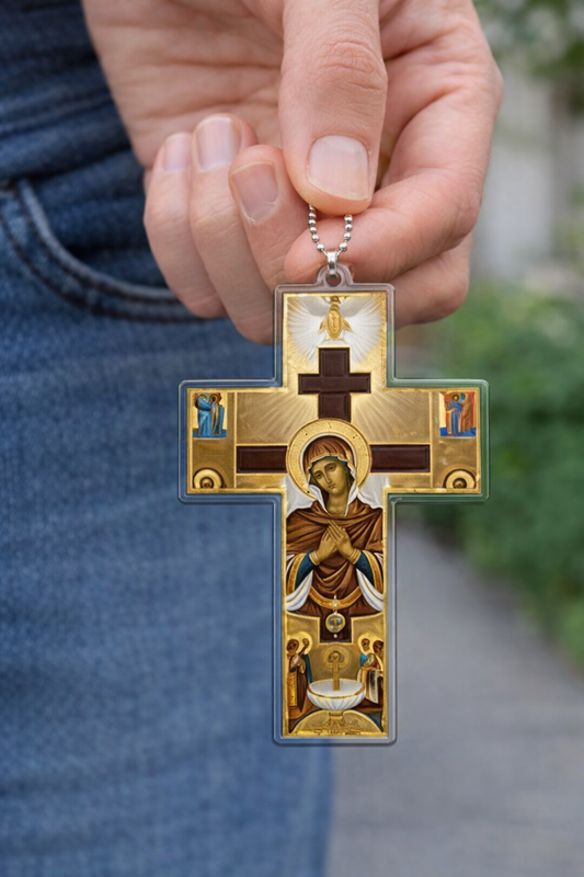 Icon Cross Car Pendant – Virgin Mary Design