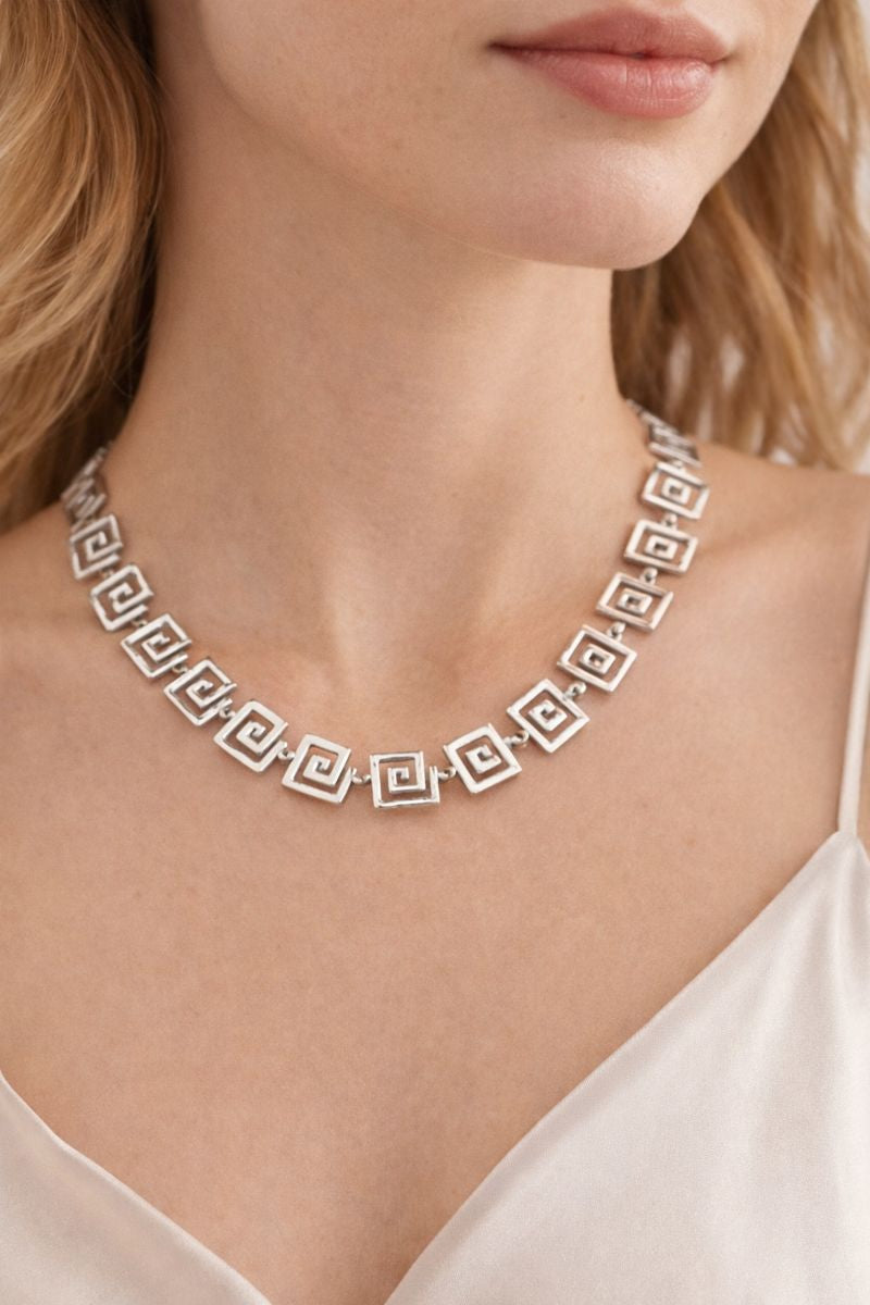Greek Key Silver Necklace
