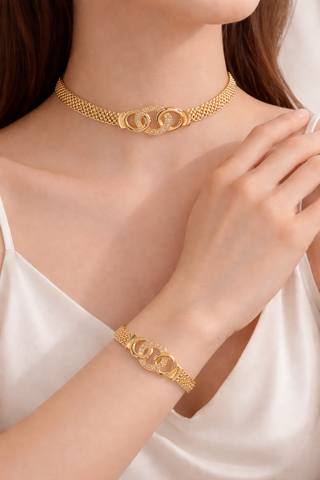Gold Plated Crystal Link Choker Necklace