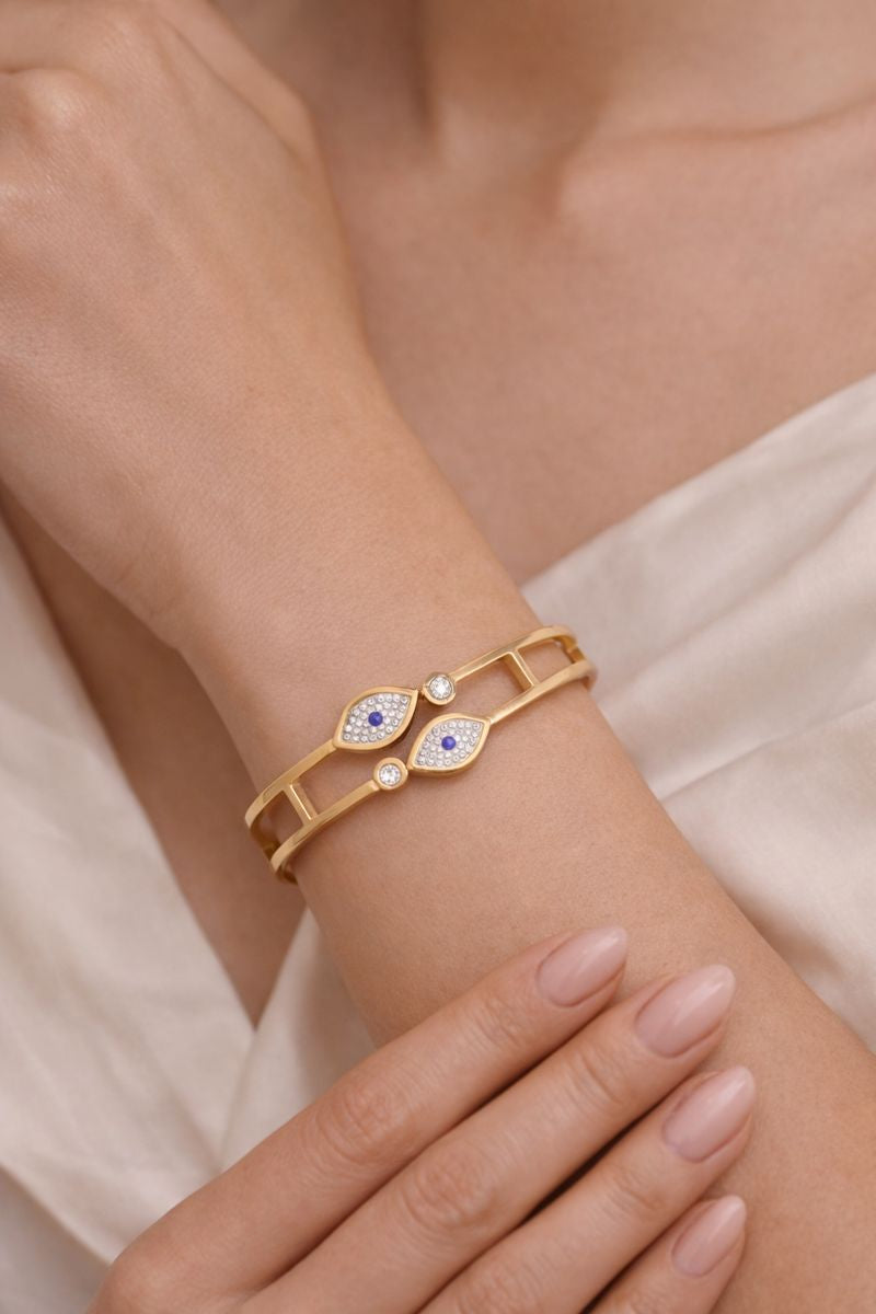 Gold Plated Evil Eye Bangle Bracelet (code 24-185)