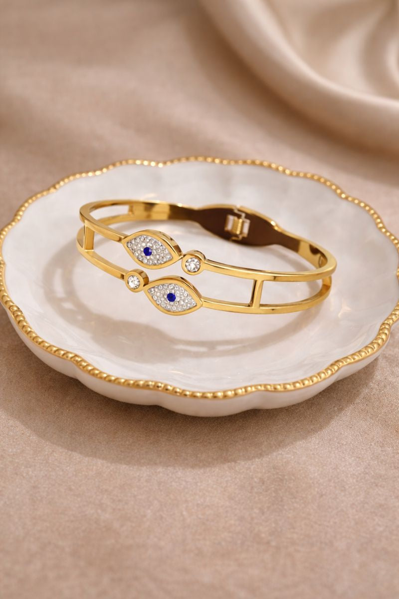 Gold Plated Evil Eye Bangle Bracelet (code 24-185)